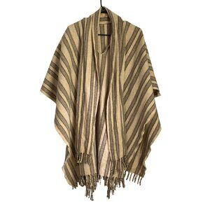 Vintage Wool Poncho Striped Serape With Attached Scarf